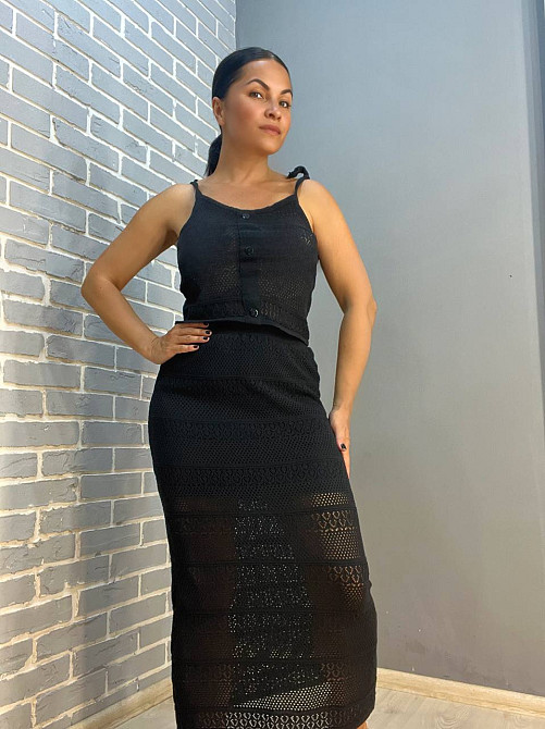 Костюм жіночий MINTAS 2456 ажурний прозорий спідниця довга з майкою one size чорний, чорний, one size Київ - фото 3