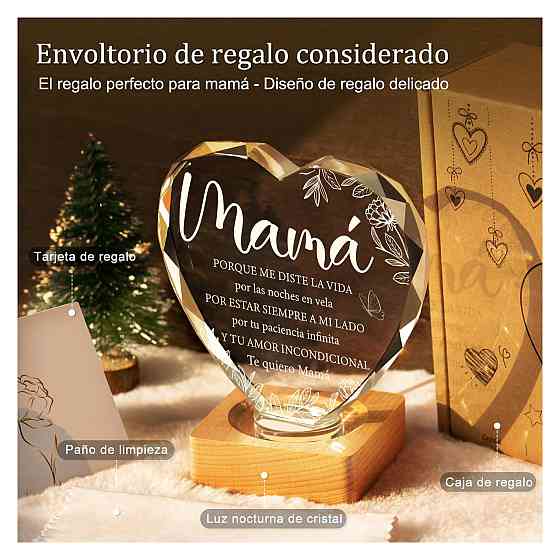 Нічник світильник WAVEJOE Cadeau (MAMA) Mommy дерев'яна основа USB живлення 2x12x12 см для мами з карткою і серветкою Київ