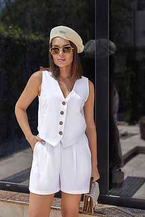 Літній жіночий костюм з шортами з льону "Aspen" оптом |Норма і батал Білий, 42-44 Київ