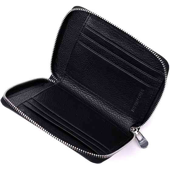 Кожаный кошелек для женщин на молнии с тисненым логотипом производителя ST Leather 19489 Черный Киев