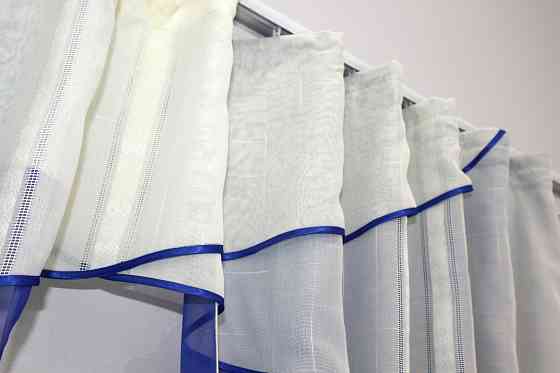 Кухонний комплект (290х170см) шторки з ламбрекеном і підхватами колір синій з бежевим 00к 59-613 Київ