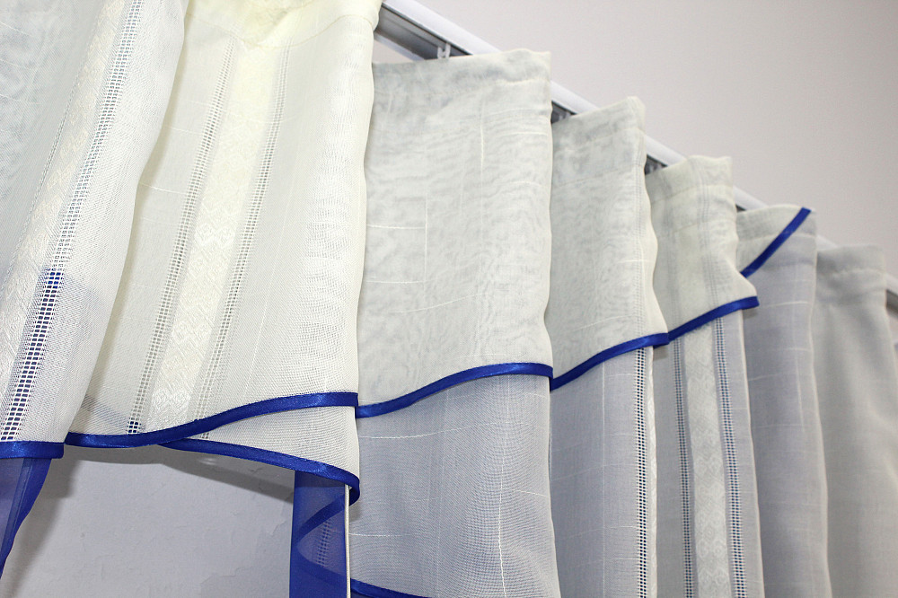 Кухонний комплект (290х170см) шторки з ламбрекеном і підхватами колір синій з бежевим 00к 59-613 Київ - фото 4