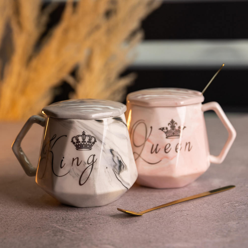 Парные фарфоровые чашки Queen&King с крышкой и ложкой Киев - изображение 3