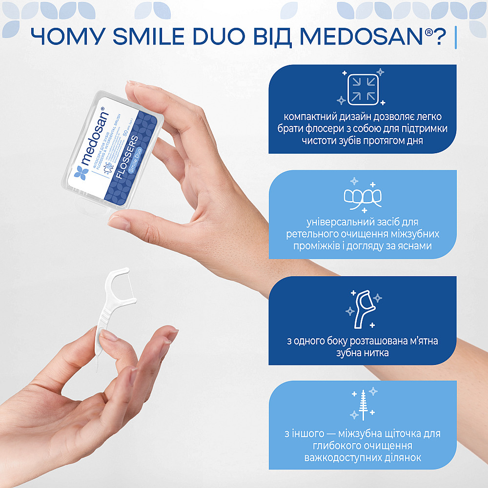 Флоссеры для зубов Smile Duo Flossers&Interdental brush Medosan 50 шт Киев - изображение 3