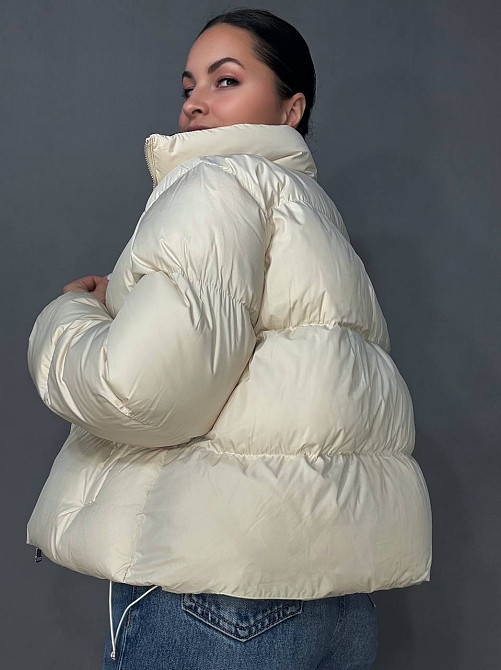 Куртка женская Fashion 3095 короткая пуффер воротник стойка молочная, молочний, L Киев - изображение 3