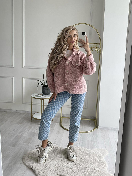 Женская теплая рубашка из мягкой овчины Тедди. Пудра Одесса - изображение 14