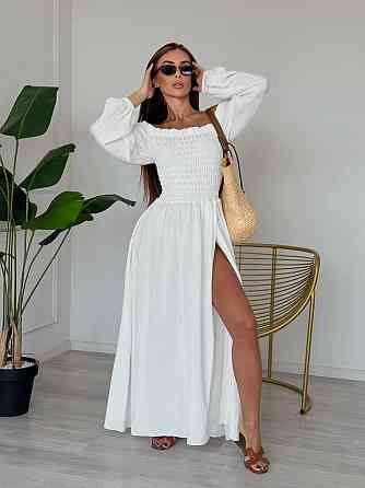 Жіноче романтичне плаття максі з натуральної тканини муслін 100% бавовна Білий, 46/48 Одеса