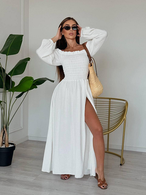 Жіноче романтичне плаття максі з натуральної тканини муслін 100% бавовна Білий, 46/48 Одеса - фото 3