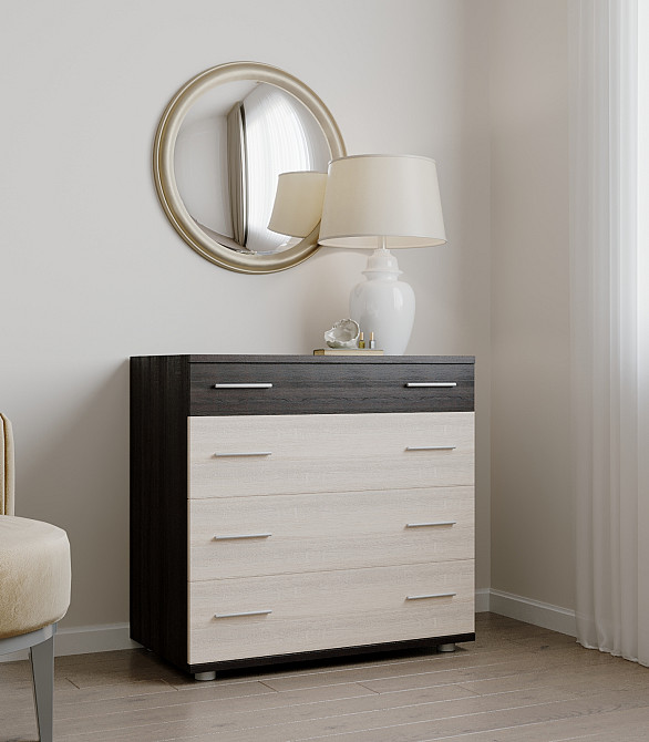 Маленький комод Эверест на 4 ящика К-1 80х45х73 венге темный + дуб молочный (телескопы) (DTM-2443) Днепр - изображение 3