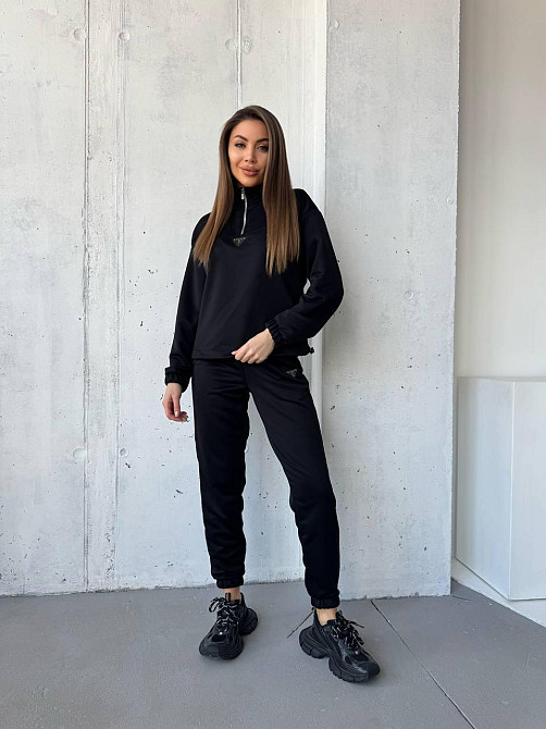 Жіночий повсякденний костюм-двійка: кофта та штани двохнитка-петля Чорний, 44 Одеса - фото 1