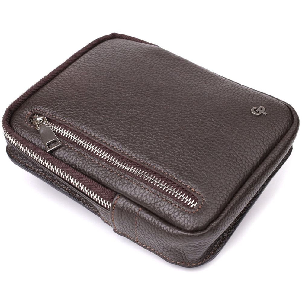 Прямоугольная сумка бананка из зернистой натуральной кожи GRANDE PELLE 22878 Коричневая Киев - изображение 7