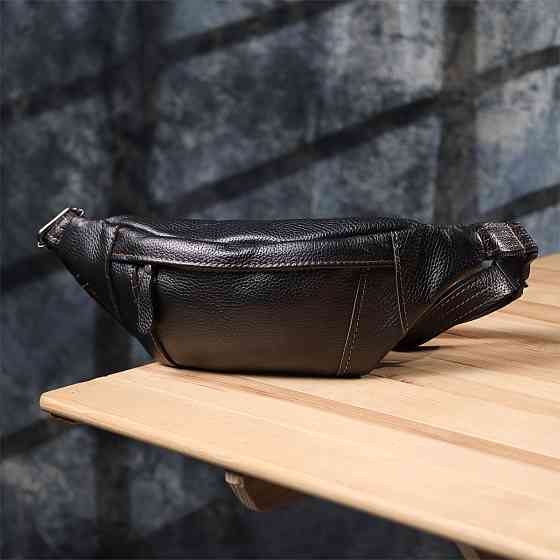 Приваблива сумка-бананка для чоловіків з натуральної шкіри зернистої Чорний (SHVIGEL) Київ