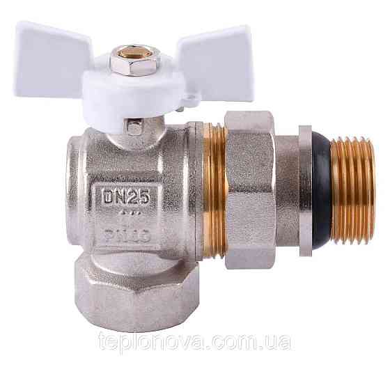 Кран кульовий кутовий з американкою Q PROFESSIONAL QP004 PN40 1" антипротічка, Білий метелик Чернівці