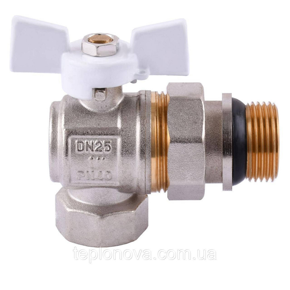 Кран кульовий кутовий з американкою Q PROFESSIONAL QP004 PN40 1" антипротічка, Білий метелик Чернівці - фото 1