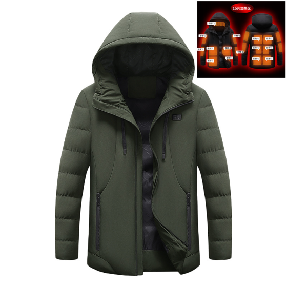 Куртка-парка з підігрівом 15 зон, Softshell, 3 режими, USB, хакі, вітрозахисна, з капюшоном, унісекс Київ