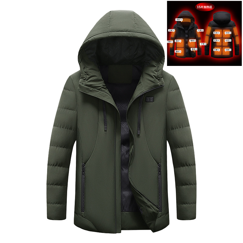 Куртка-парка з підігрівом 15 зон, Softshell, 3 режими, USB, хакі, вітрозахисна, з капюшоном, унісекс Київ - фото 3