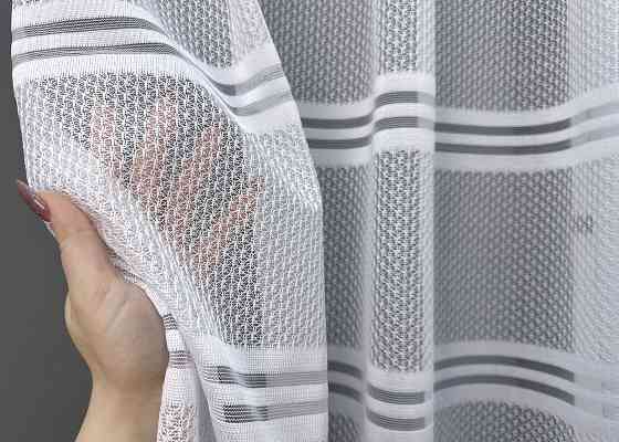 Короткий тюль VR-Textil 1943т Жаккард Белый с серым 300х200 см (42-0909) Киев