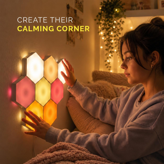 Сенсорні LED-світильники HEXlights, 7 шестикутних панелей, 13 кольорів, пульт ДК, настінні RGB-нічники Київ