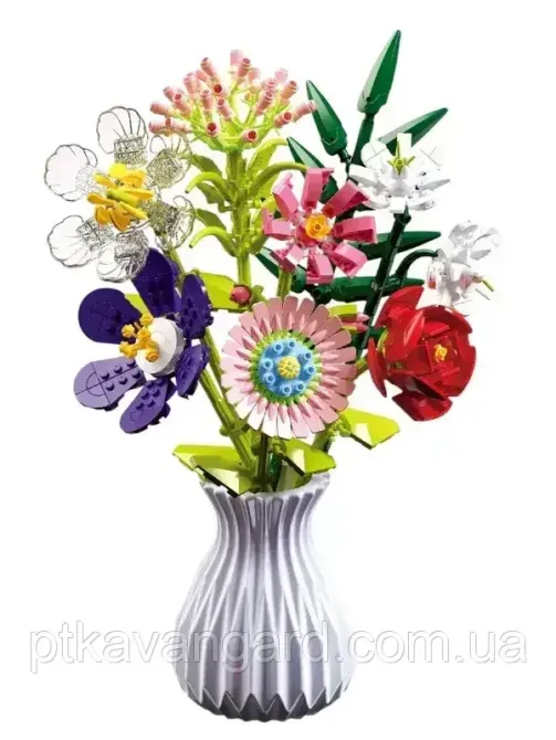 Конструктор блочный цветы в вазе 730 деталей 109-2 Хмельницкий - изображение 1