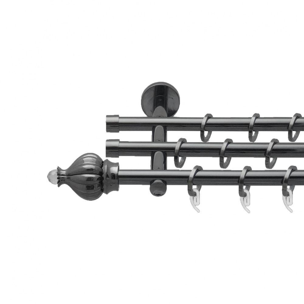 Карниз Orvit Таджа-Кристал металевий трирядний циліндр (20 см) гладка труба кільце фасонне металеве  Онікс 16\16\16 мм 300 см Львів - фото 1