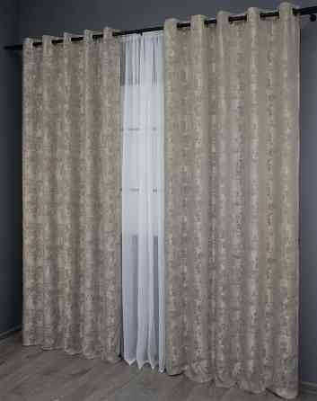 Комплект штор на люверсах VR-Textil Жаккард Sultan YL № 1206ш Серо-бежевый 150х250 см 2 шт (37-0076) Киев