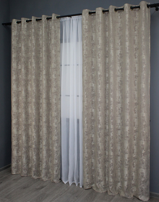 Комплект штор на люверсах VR-Textil Жаккард Sultan YL № 1206ш Серо-бежевый 150х250 см 2 шт (37-0076) Киев - изображение 5