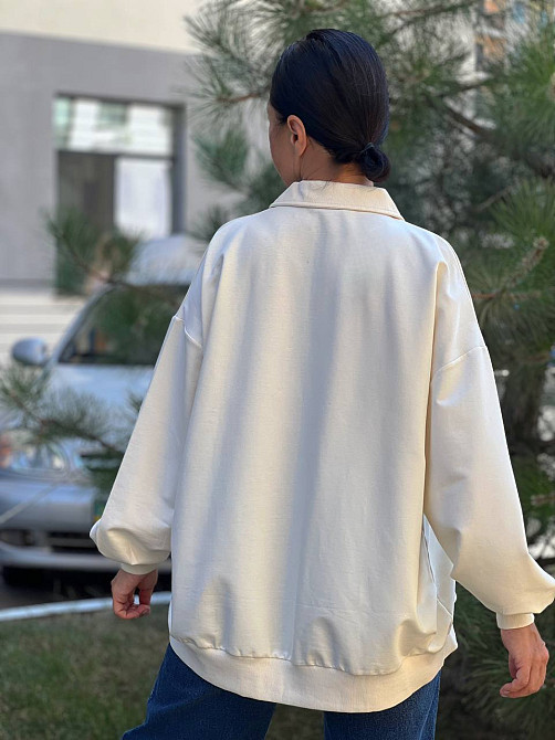 Свитшот женский MY CITY 8779 супер оверсайз свободный воротник молния one size, молочний, one size Киев - изображение 9