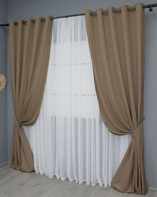 Комплект штор на люверсах VR-Textil Мікровелюр Petek YL № 1799ш Какао 150х270 см 2 шт (37-0265) Київ - фото 3