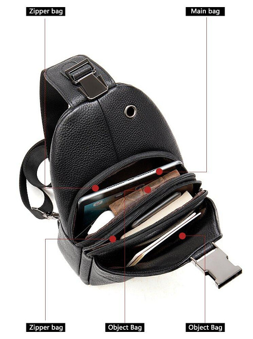 Сумка мужская слинг через плечо в зернистой коже Vintage 20249 Черная Киев - изображение 10