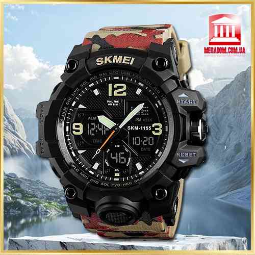 Чоловічий наручний годинник Skmei 1155BAG RED CAMO спортивний, армійський, хронограф, водонепроникний, червоний камуфляж Київ