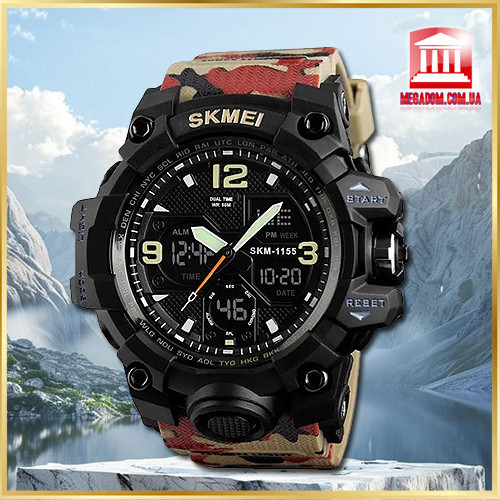 Чоловічий наручний годинник Skmei 1155BAG RED CAMO спортивний, армійський, хронограф, водонепроникний, червоний камуфляж Київ - фото 1