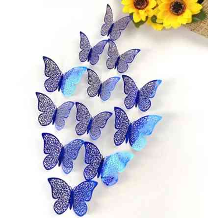 Декоративні метелики сині, в наборі 12штук різних розмірів, пластик Київ