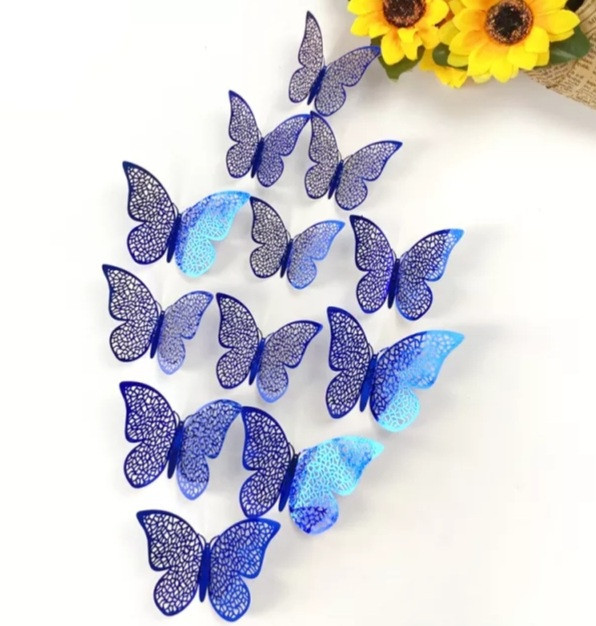 Декоративні метелики сині, в наборі 12штук різних розмірів, пластик Київ - фото 1