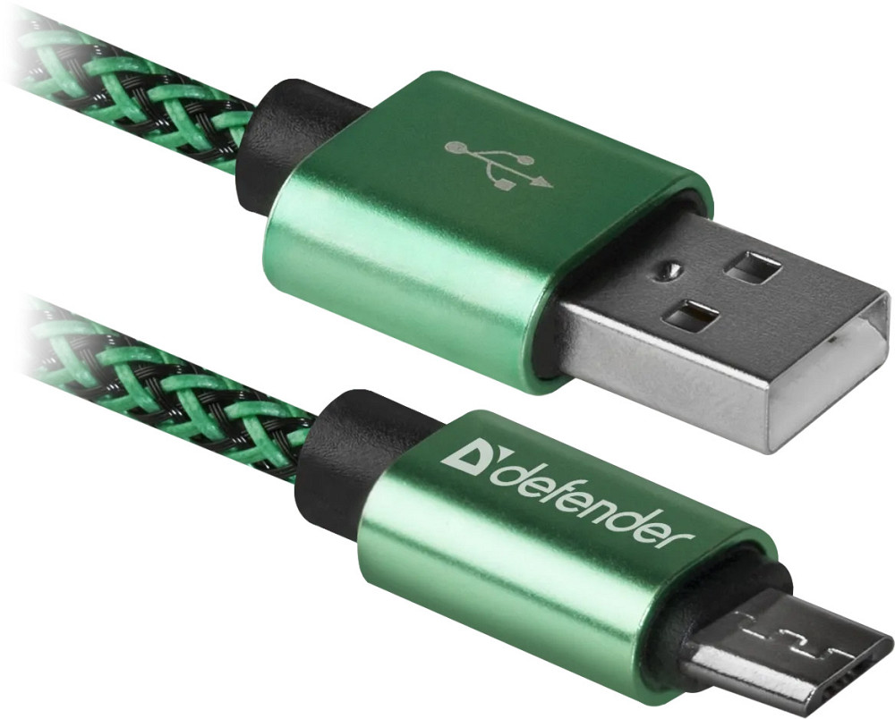 Кабель USB 2.0 AM-micro BM, 1.0 м, зелений, 08-03T PRO Defender Вінниця - фото 1