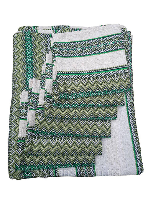 Зелена скатертина з серветками на льону машинна вишивка 230*140 Київ - фото 3