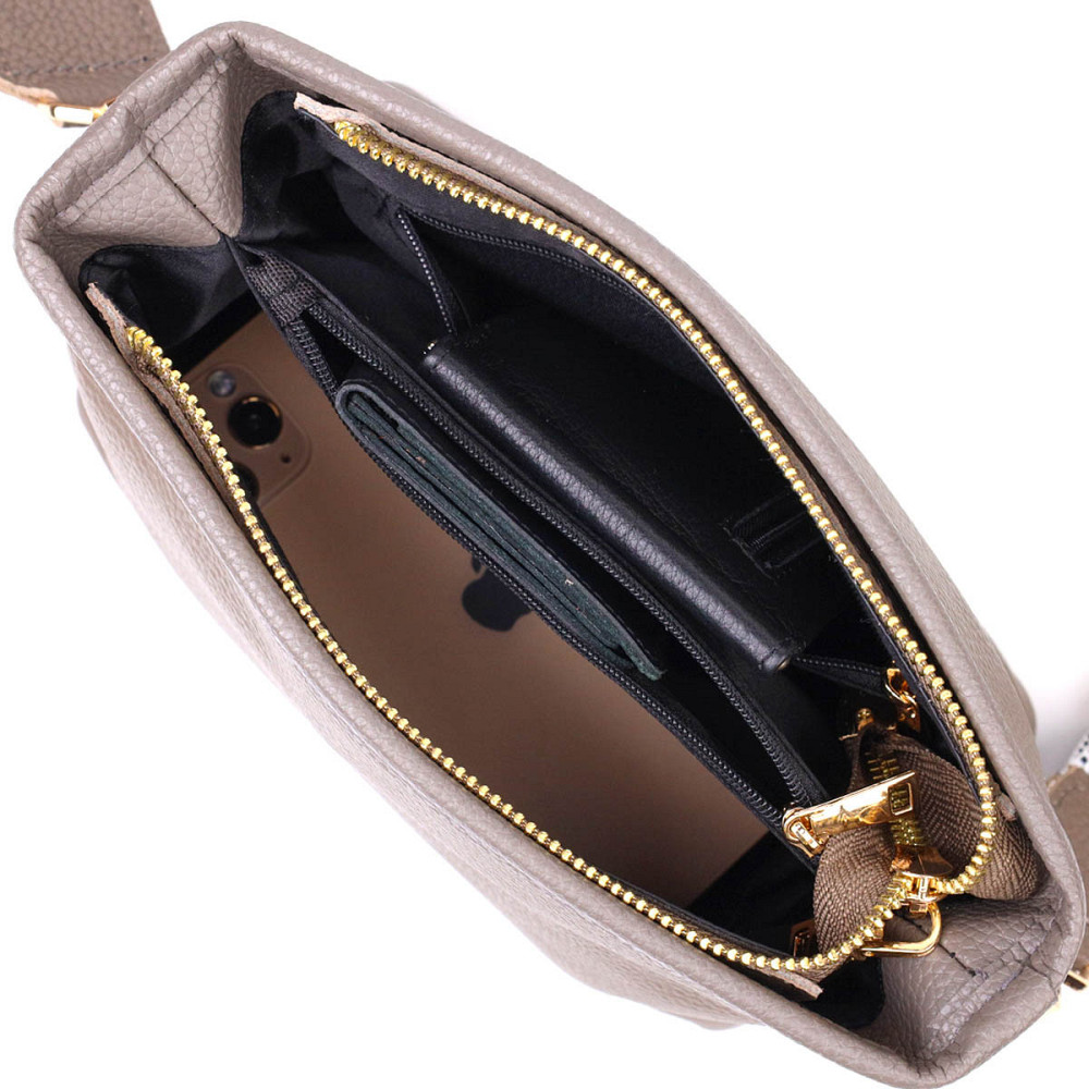 Компактная сумка на плечо из натуральной кожи 22098 Vintage Серая Киев - изображение 6