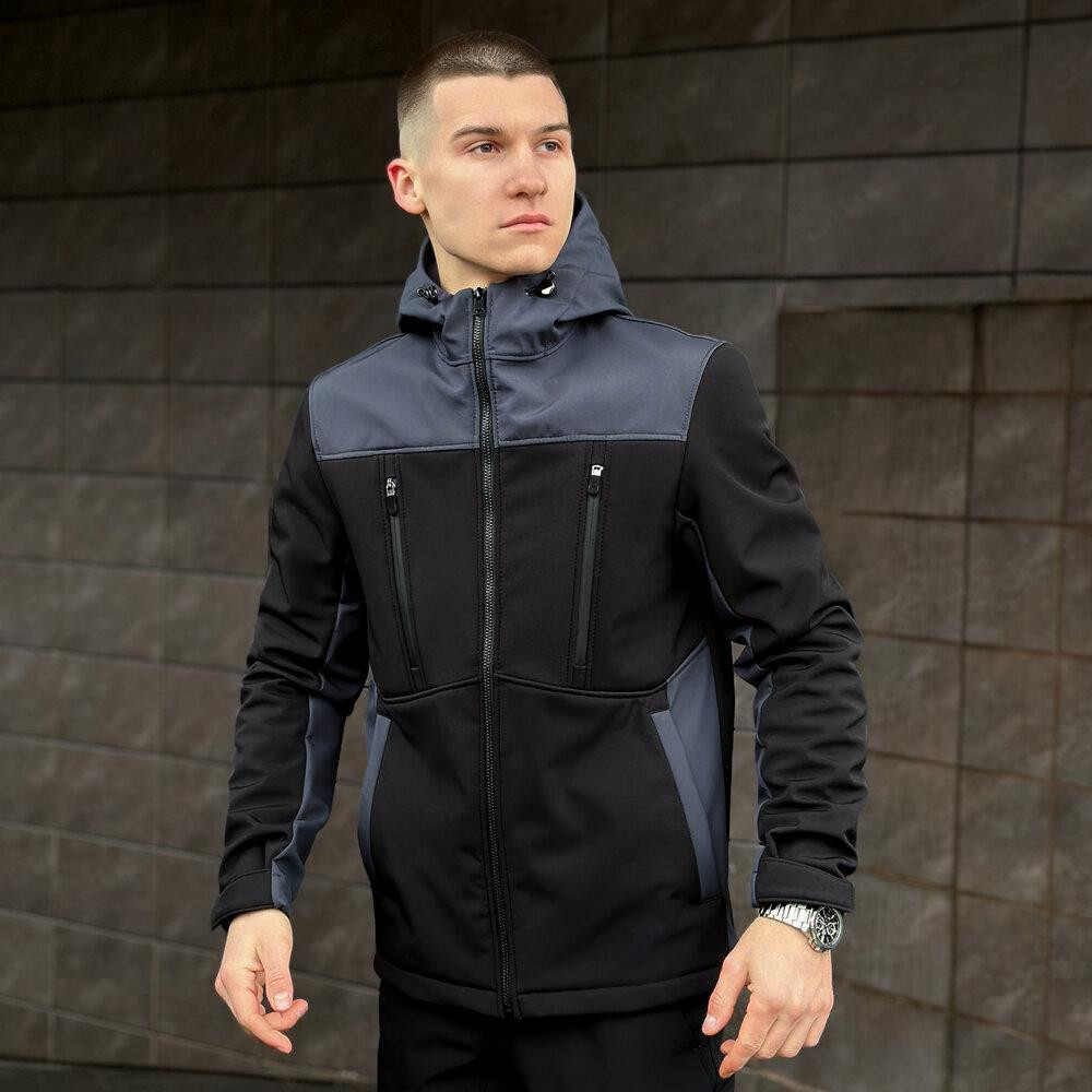 Чорно-сіра демісезонна чоловіча куртка 2XL з капюшоном Pobedov Setup Київ - фото 1