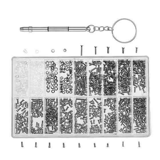 Набір гвинтів, гайок, шайб і трансформованого винтокрута для ремонту окулярів, годинників, 1000 шт. Вінниця