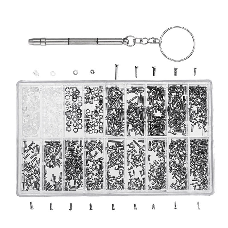 Набір гвинтів, гайок, шайб і трансформованого винтокрута для ремонту окулярів, годинників, 1000 шт. Вінниця - фото 1