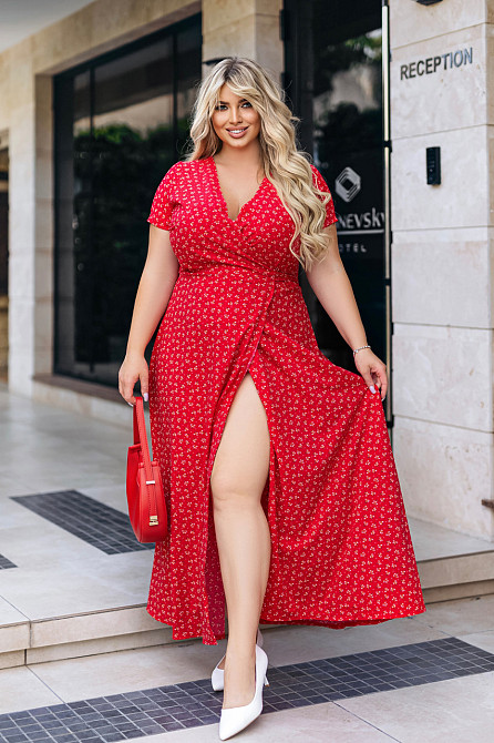 Довга літня сукня у квітковий принт "Bestie" | Норма і батал Червоний, 46 Київ - фото 4