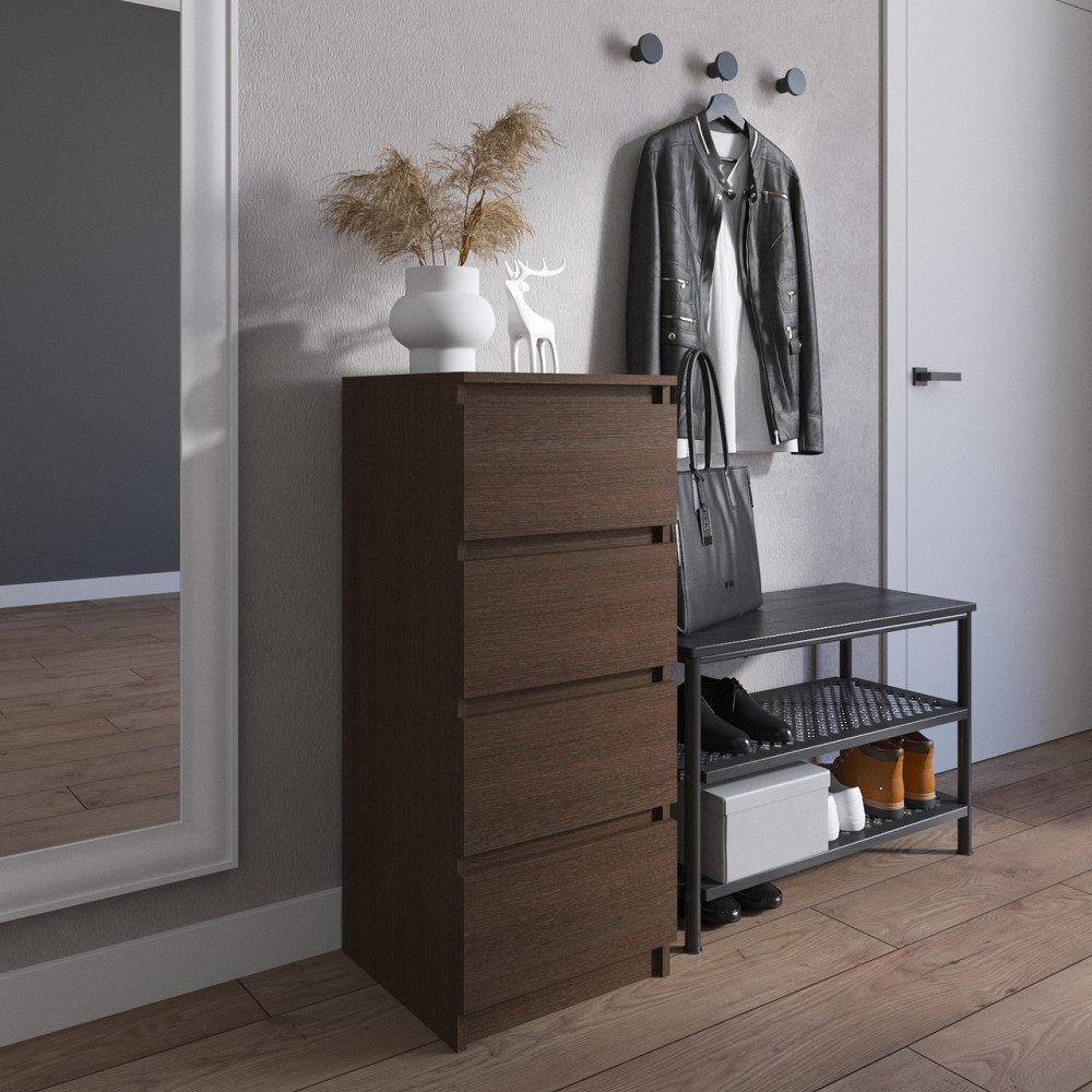 Комод VAYS R-17 Венге Темный, на 4 ящика без ручек, узкий, ЛДСП 40×40×98 см - для прихожей, спальни, коридора Львов - изображение 1