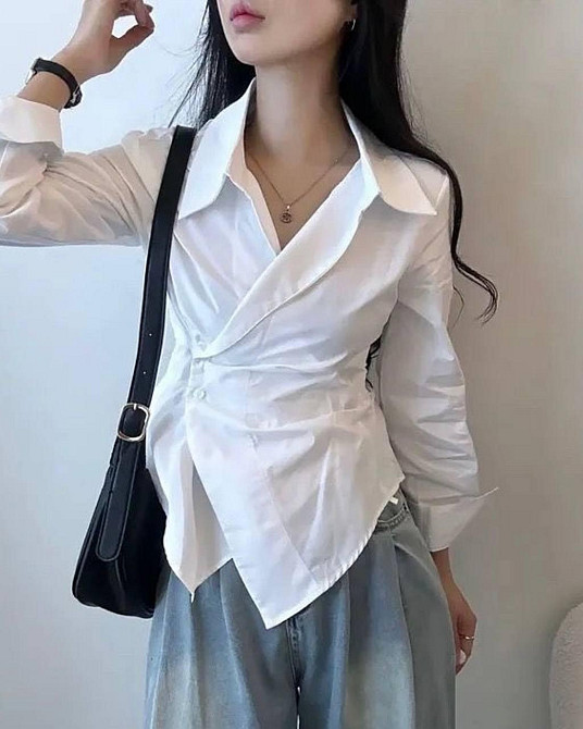 Жіноча стильна сорочка зі щільного котону (Туреччина) Білий, 44/46 Одеса - фото 2