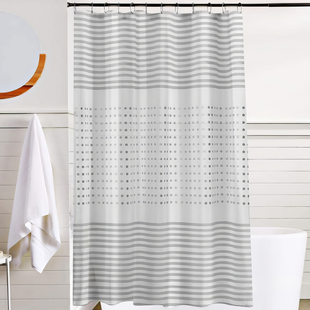 Шторка для ванной и душа 180x180 см,штора для ванной с крючками,прозрачно-белая с серебристым принтом Каменец-Подольский - изображение 1