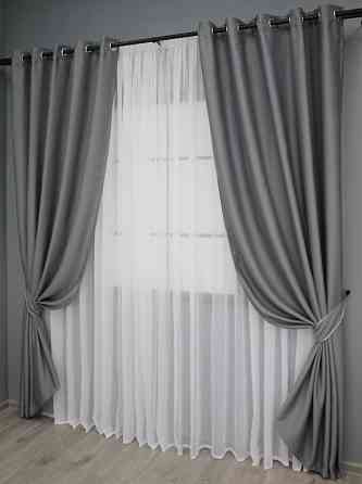 Комплект штор на люверсах VR-Textil Bagema Rvs № 1244ш Сірий 150х250 см 2 шт (37-0017) Київ