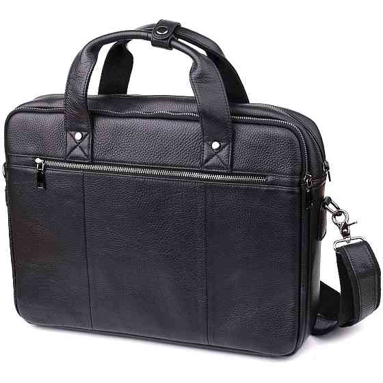 Вместительный портфель для мужчин из натуральной кожи Vintage 23043 Черный Киев