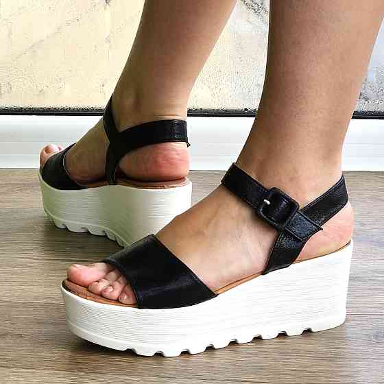 Жіночі Босоніжки на Танкетці Сандалії на платформі Чорні Літні (розміри: 36,37,38,39,40) — 200 Дніпро