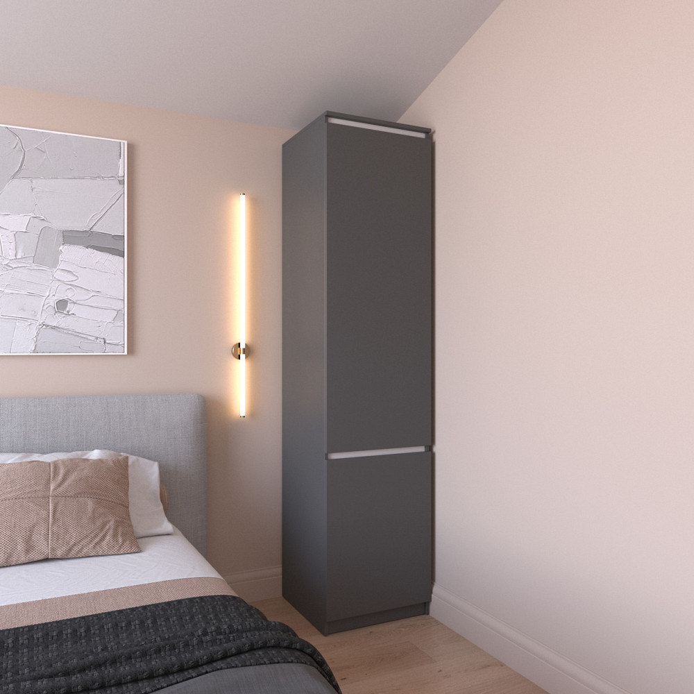 Шафа пенал VAYS R-22 Антрацит-Білі планки, з полицями, ЛДСП, 50×50×211 см - для одягу, білизни, зберігання, спальня, передпокій Львів - фото 1