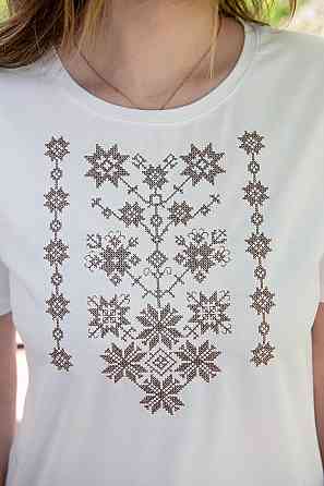 Женская вышиванка с коротким рукавом, молочная хлопок топ Киев