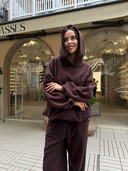 Жіночий стильний теплий костюм двосторонній фліс-полір Шоколад Одеса - фото 7