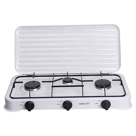 Настольная газовая плита на 3 конфорки Sokany 5.5 кВт Белая Lugi SK-6003W Киев